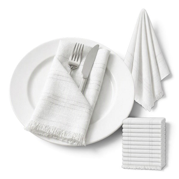 Servilletas blancas con detalle plata paquete de 12