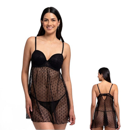 Baby doll negro con transparencia diseño puntos #301 dama Carnival