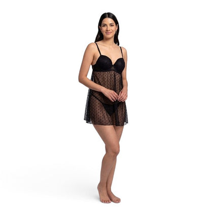 Baby doll negro con transparencia diseño puntos #301 dama Carnival