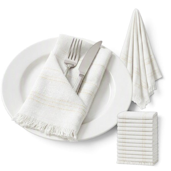 Servilletas blancas con detalle dorado paquete de 12