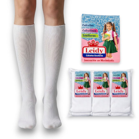 Calceta escolar blanca mil rayas Leidy paquete de 12