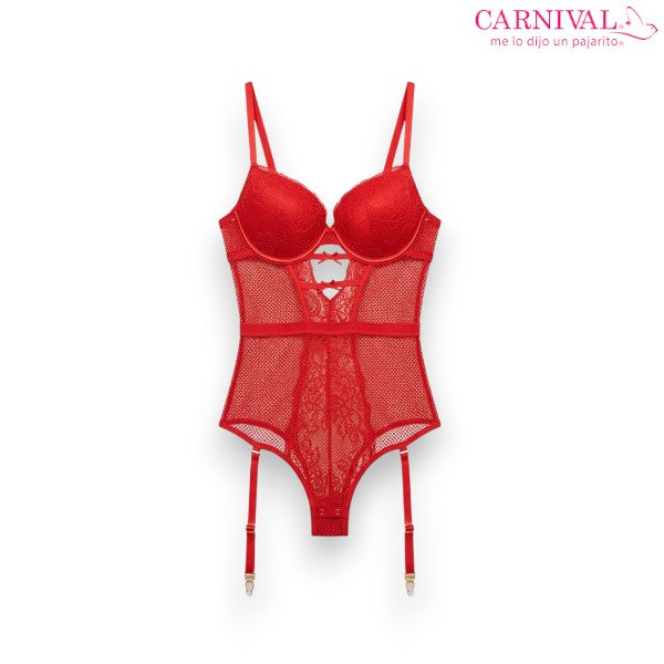 Body rojo con varilla calado con tiras para liguero #3002 dama Carnival