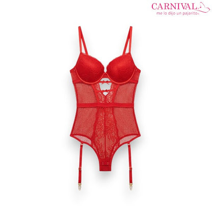 Body rojo con varilla calado con tiras para liguero #3002 dama Carnival