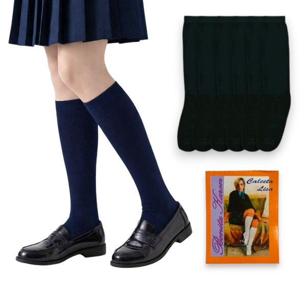 Calceta escolar lisa de nylon Karen paquete de 6