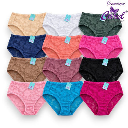 Pantaleta corte francés encaje total surtida M/G Carel paquete de 12