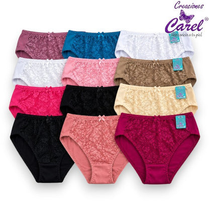 Pantaleta corte francés encaje enfrente surtida M/G Carel paquete de 12