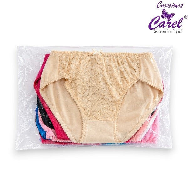 Pantaleta corte francés encaje enfrente surtida M/G Carel paquete de 12