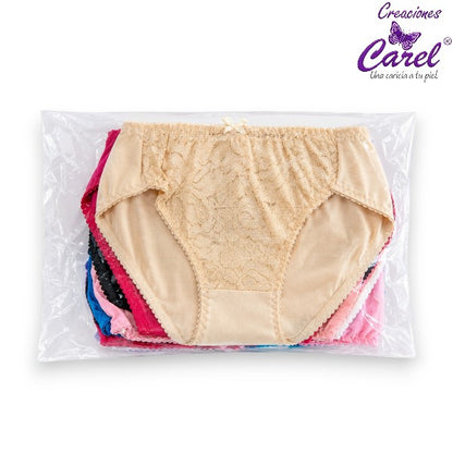 Pantaleta corte francés encaje enfrente surtida M/G Carel paquete de 12