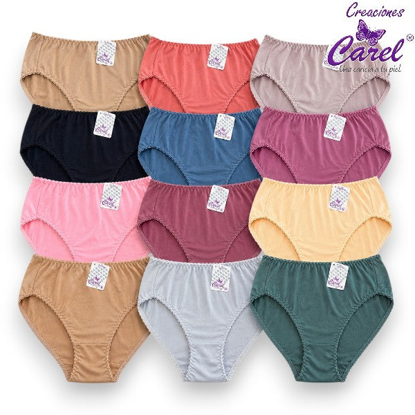 Pantaleta corte francés lisa surtida M/G Carel paquete de 12
