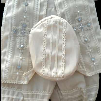 Ropón bautizo beige bombacho estola talla 2 niño