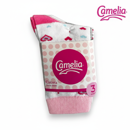 Calceta estampada surtida para niña #8006 Camelia paquete de 3