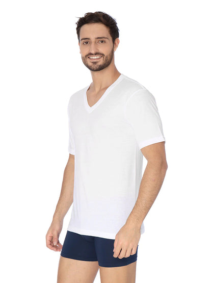 Playera trueno cuello V manga corta blanca caballero #300-V