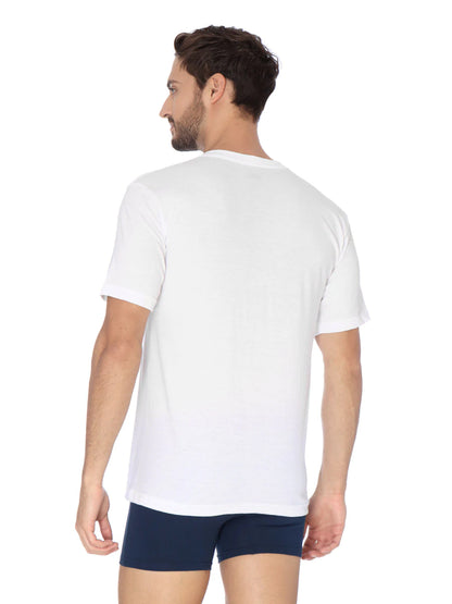 Playera trueno cuello V manga corta blanca caballero #300-V
