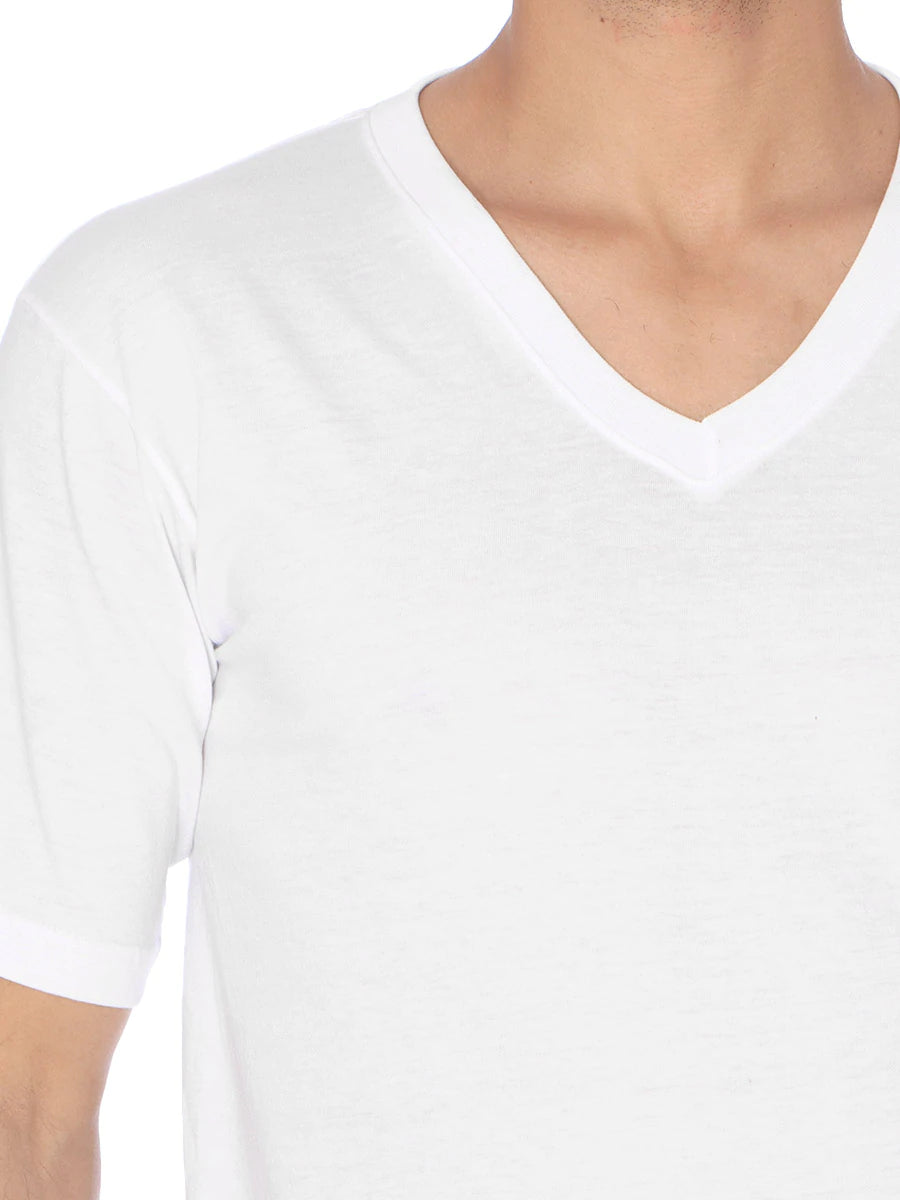 Playera trueno cuello V manga corta blanca caballero #300-V